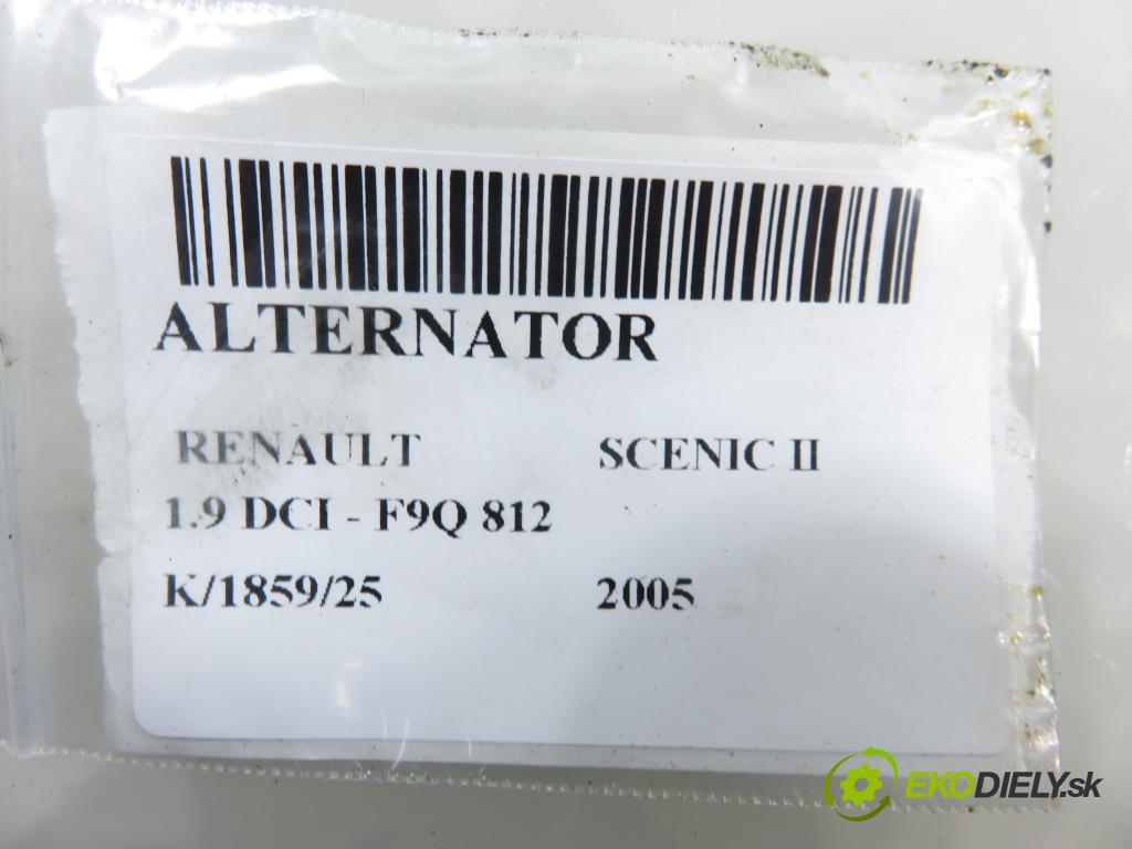 RENAULT SCENIC II (JM0/1_) MINIVAN 2005 88,00 1.9 DCI - F9Q 812 1870,00 Alternátor 8200190721 ; 0124525044 (Alternátor)