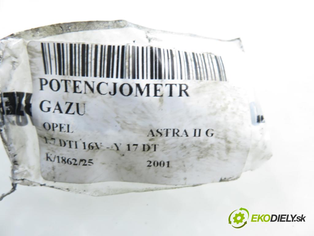 OPEL ASTRA G sedan (T98) HB 2001 55,00 1.7 DTI 16V - Y 17 DT 1686,00 Potenciometer plynu 9157998BK ; 6PV00811200 (Potenciometer plynového pedálu)