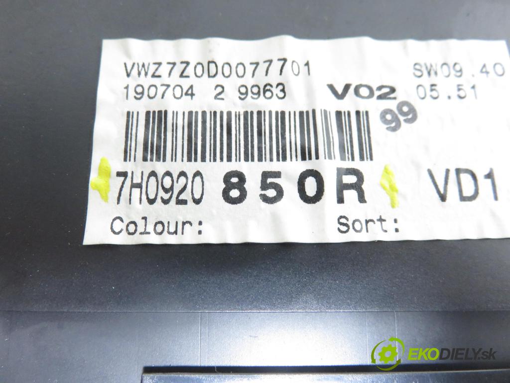VW TRANSPORTER V Skrzynia (7HA, 7HH, 7EA, 7EH) FURGON 2005 77,00 1.9 TDI PD 105 - AXB 1896,00 Prístrojovka elektrický 7H0920850R