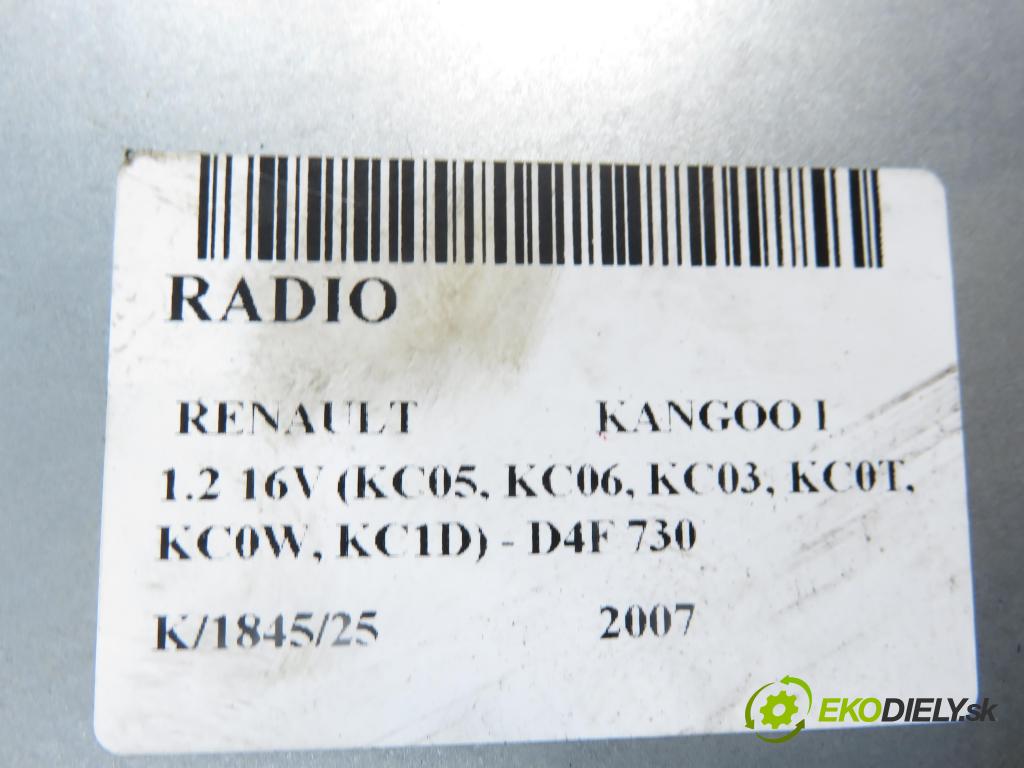 RENAULT KANGOO (KC0/1_) KOMBIVAN 2007 55,00 1.2 16V (KC05, KC06, KC03, KC0T, KC0W, KC1D) - D4F 1149,00 RADIO CD 