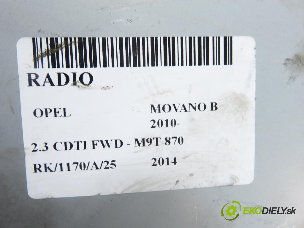 OPEL MOVANO B Platforma / podwozie (X62) FURGON 2014 81,00 2.3 CDTI FWD - M9T 870 2299,00 RADIO CD 281154731R ; 281154731RA