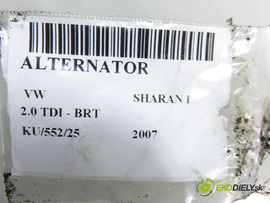 VW SHARAN (7M8, 7M9, 7M6) MINIVAN 2007 103,00 2.0 TDI - BRT 1968,00 Alternátor 06F903023J (Alternátor)