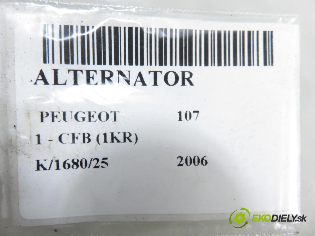 PEUGEOT 107 (PM_, PN_) HB 2006 50,00 1.0 68 - CFB (1KR) 998,00 Alternátor 270600Q010 ; MS1022118730 (Alternátor)