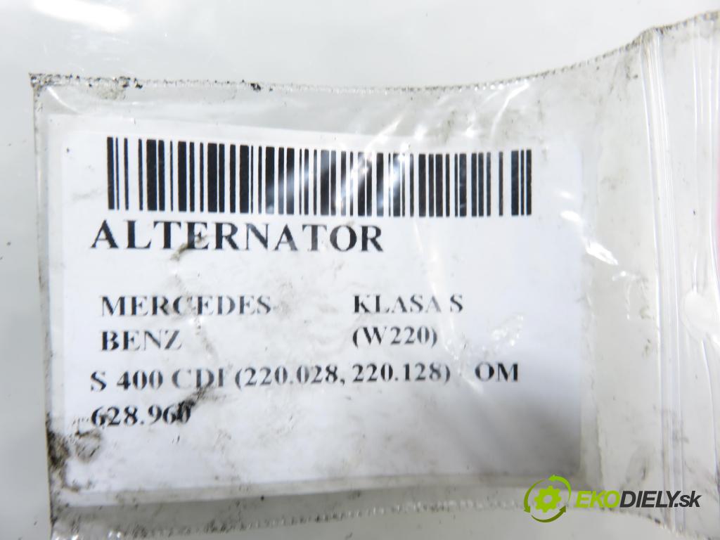 MERCEDES-BENZ KLASA S (W220) SEDAN 2003 191,00 S 400 CDI V8 260 - OM 628.960 3996,00 Alternátor 6281540102 ; 0124625017 (Alternátor)