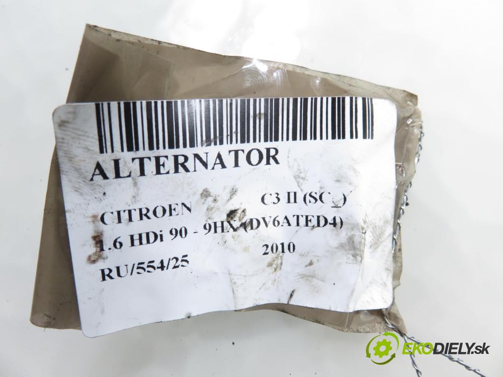 CITROEN C3 II (SC_) HB 2010 0,00 1.6 HDi 90 - 9HX (DV6ATED4) 1560,00 Alternátor 9665617780 (Alternátor)