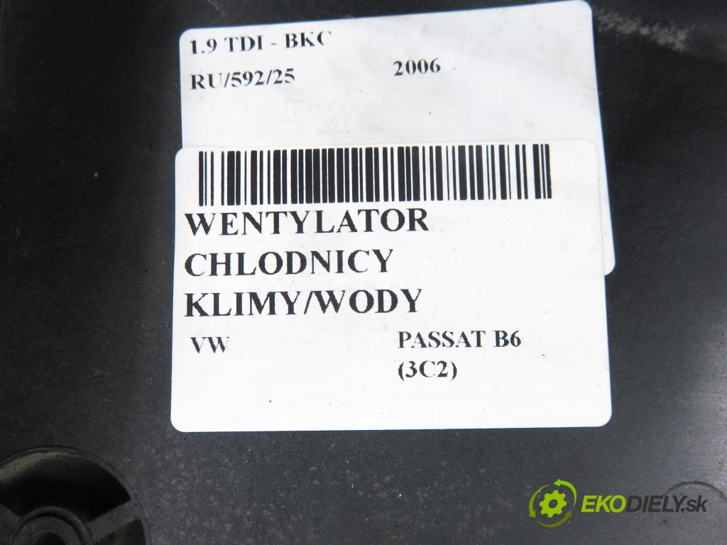 VW PASSAT B6 (3C2) SEDAN 2006 77,00 1.9 TDI PD 105 - BKC 1896,00 Ventilátor chladič klíma/voda 1K0121207T