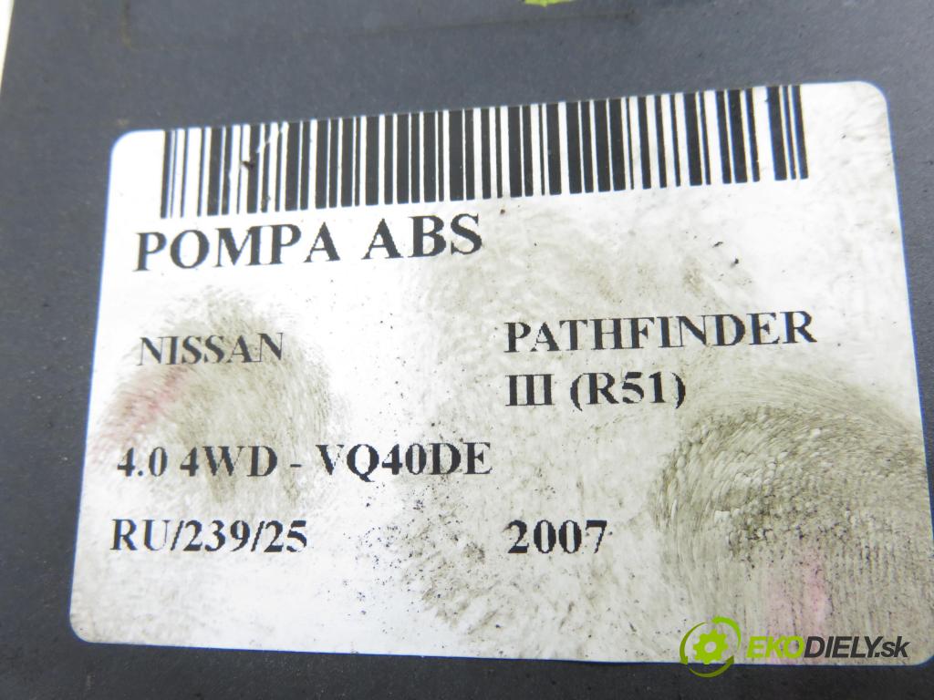 NISSAN PATHFINDER III (R51) TERENOWY 2007 198,00 4.0 4WD 269 - VQ40DE 3954,00 Pumpa ABS 06210907573 ; 06210205094 ; 47660ZP00A (Pumpa ABS)