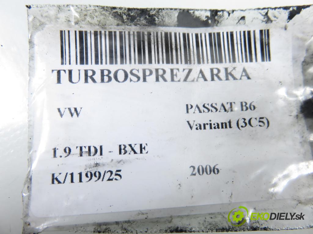 VW PASSAT B6 Variant (3C5) KOMBI 2006 77,00 1.9 TDI - BXE 1896,00 Turbodúchadlo 038253016K (Turbodúchadlo (kompletné))