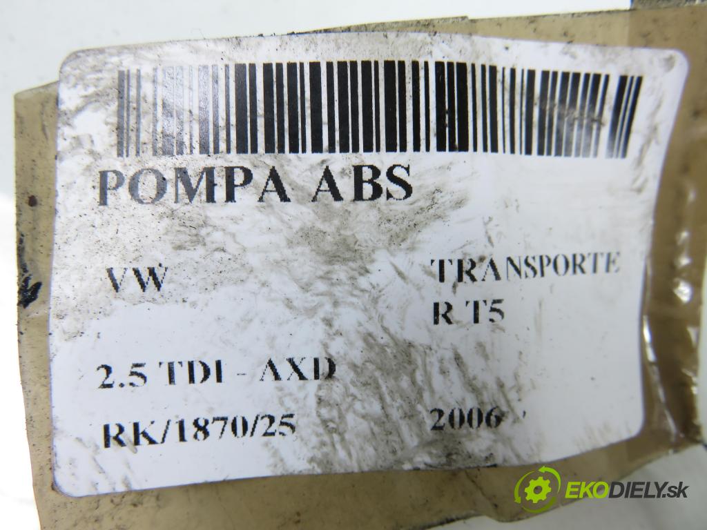 VW TRANSPORTER V Skrzynia (7HA, 7HH, 7EA, 7EH) FURGON 2006 96,00 2.5 TDI - AXD 2461,00 Pumpa ABS 7H0907379G ; 10092503193 ; 7H0614111G (Pumpa ABS)