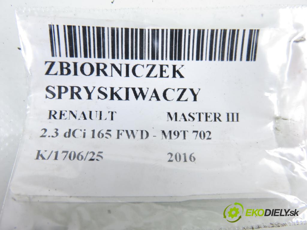 RENAULT MASTER III Platforma / podwozie (EV, HV, UV) KABINA/PLATFORMA 2016 120,00 2.3 dCi 165 FWD - M9T 702 2298,00 Nádržka ostrekovačov 2891000023R (Kľučka dverí ostatné)