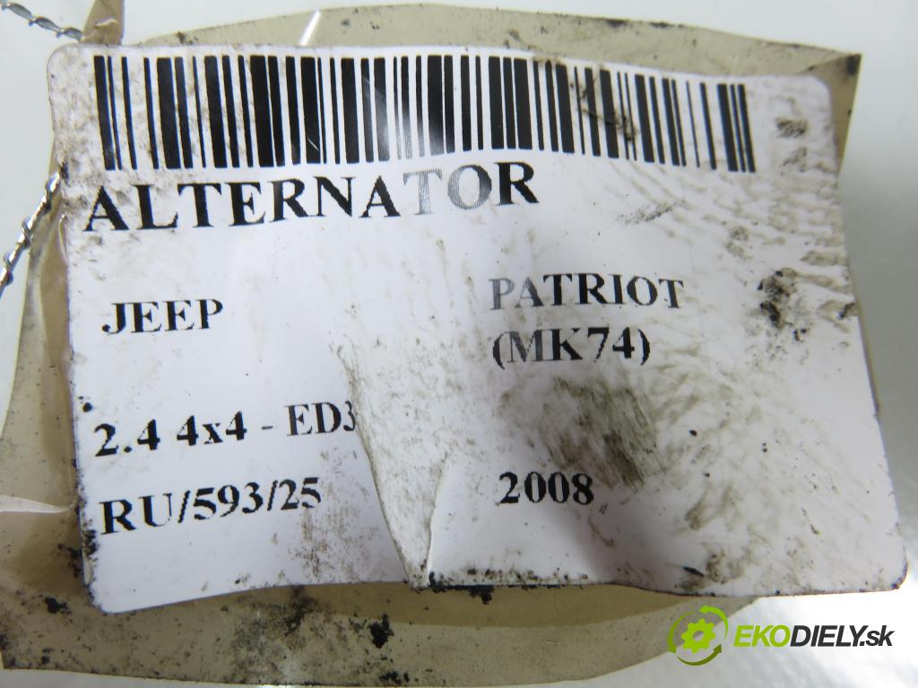 JEEP PATRIOT (MK74) SUV 2008 125,00 2.4 4x4 - 170 DOHC 16V Dual VVT (ED3) 2360,00 Alternátor A002TJ0481ZC (Alternátor)