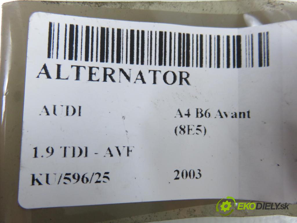 AUDI A4 Avant (8E5, B6) KOMBI 2003 96,00 1.9 TDI PD 130 - AVF 1896,00 Alternátor 021903025K ; 0124515011 ; 0986044460 (Alternátor)