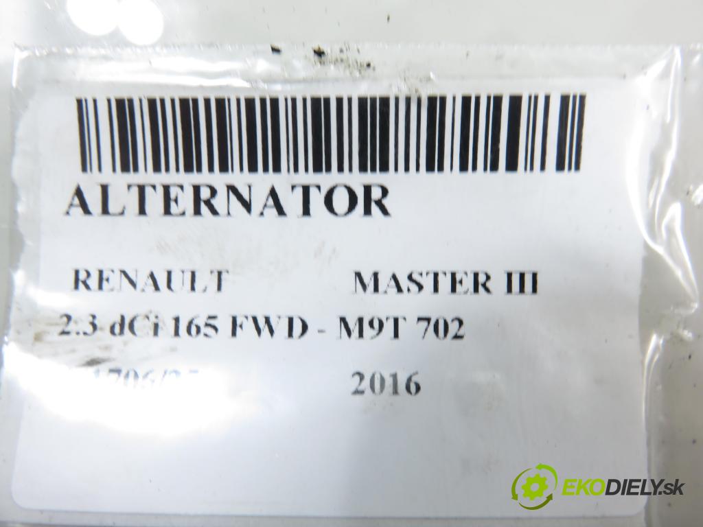 RENAULT MASTER III Platforma / podwozie (EV, HV, UV) KABINA/PLATFORMA 2016 120,00 2.3 dCi 165 FWD - M9T 702 2298,00 Alternátor 231008137R ; A003TX0481 (Alternátor)