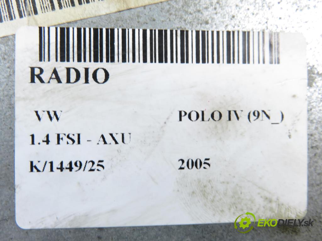 VW POLO (9N_) HB 2005 63,00 1.4 FSI - AXU 1390,00 RADIO CD 1J0035191A