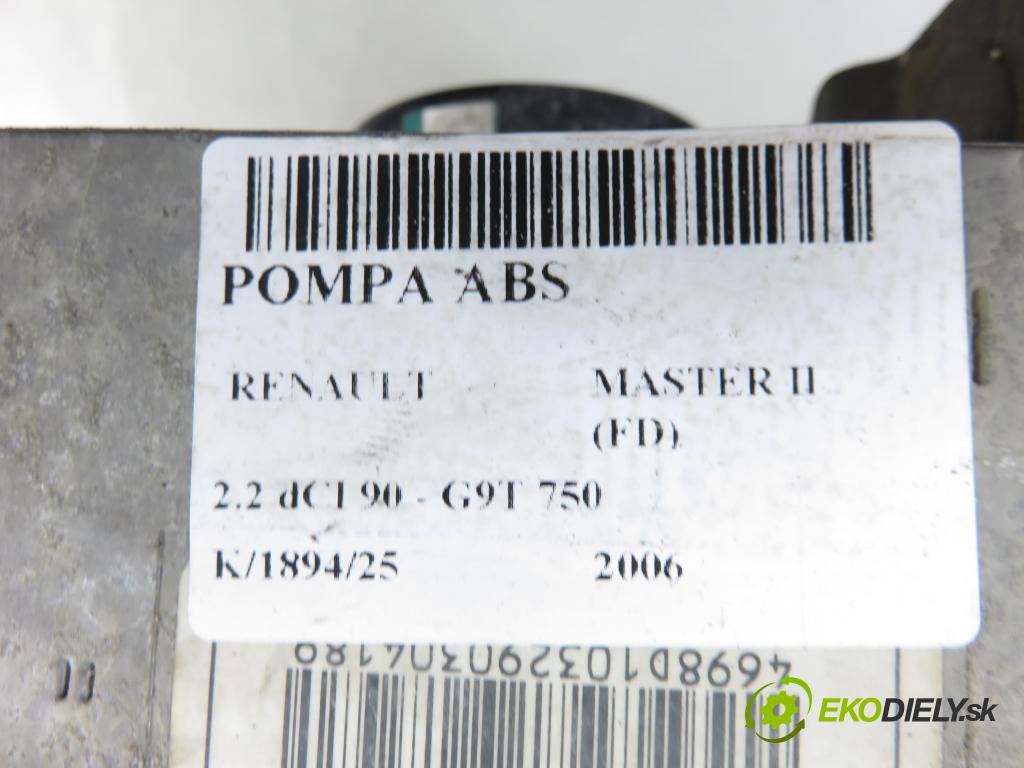 RENAULT MASTER II Skrzynia (FD) FURGON 2006 66,00 2.2 dCI 90 - G9T 750 2188,00 Pumpa ABS 13664106 ; 54084698D ; 8200196053 (Pumpa ABS)