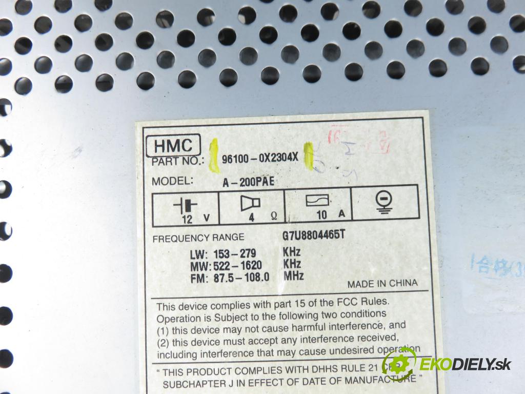 HYUNDAI i10 (PA) HB 2009 57,00 1.2 16V - G4LA 1248,00 RADIO CD 961000X2304X