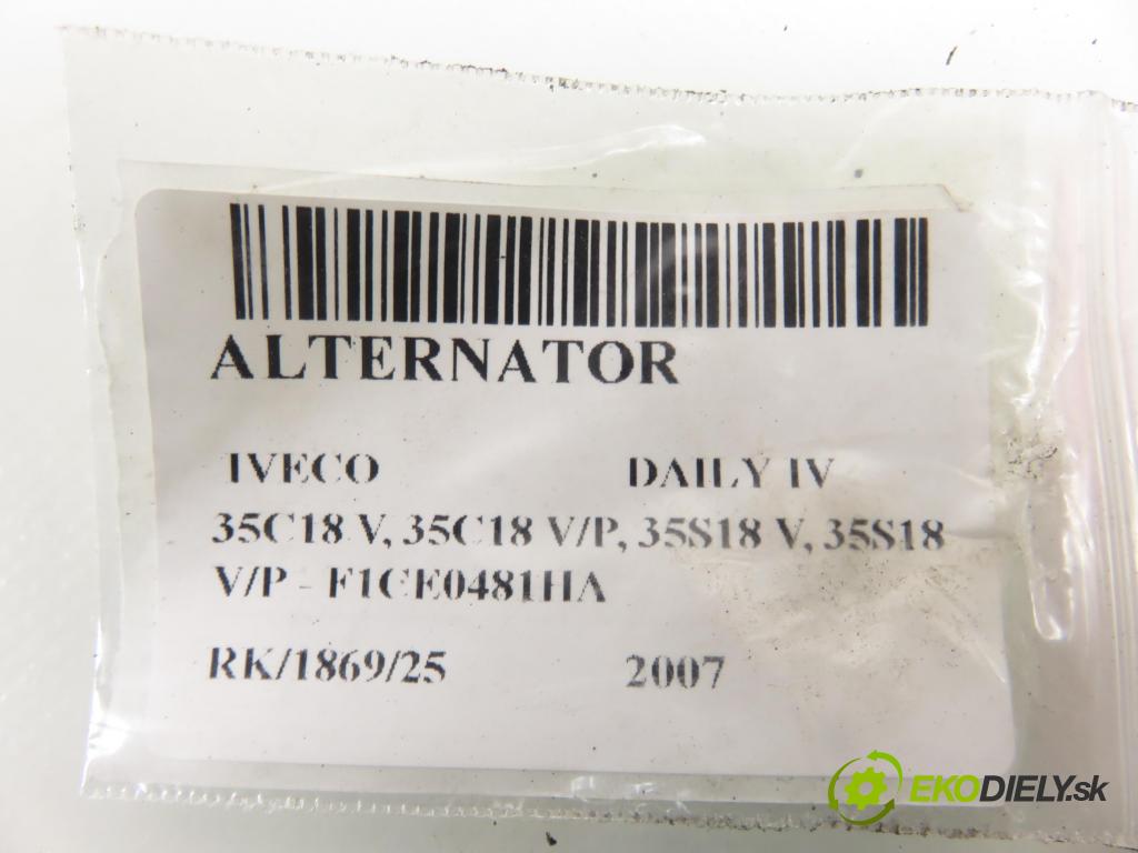 IVECO DAILY IV Skrzynia FURGON 2007 130,00 35C18 V, 35C18 V/P, 35S18 V, 35S18 V/P - F1CE0481H 2998,00 Alternátor 0124525064 ; 504057813 (Alternátor)