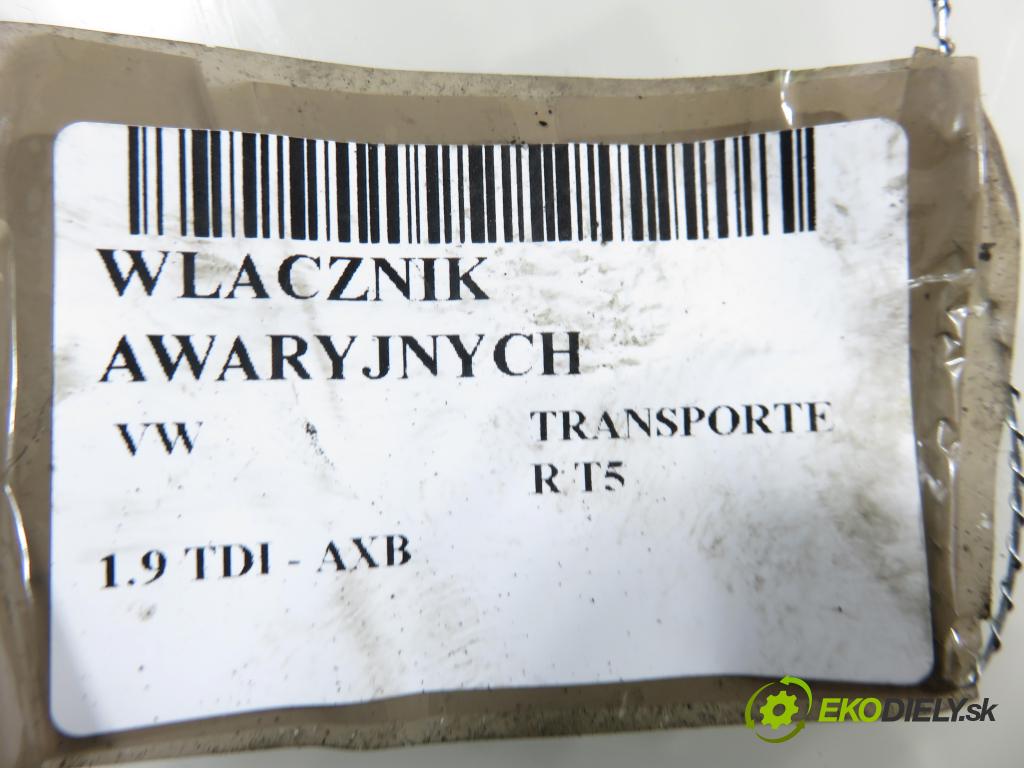 VW TRANSPORTER V Skrzynia (7HA, 7HH, 7EA, 7EH) FURGON 2005 77,00 1.9 TDI PD 105 - AXB 1896,00 prepínač výstražných (núdzových) 6Y0953235
