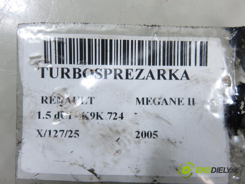 RENAULT MEGANE II (BM0/1_, CM0/1_) HB 2005 63,00 1.5 dCi 86 - K9K 724 1461,00 Turbodúchadlo 54359700012 (Turbodúchadlo (kompletné))
