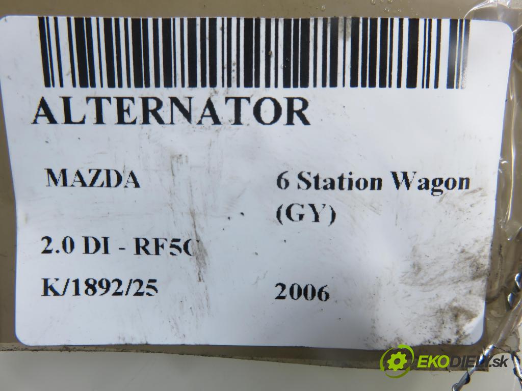 MAZDA 6 Station Wagon (GY) KOMBI 2006 89,00 2.0 DI 121 - RF5C 1998,00 Alternátor A3TB6581 ; RF7JA (Alternátor)