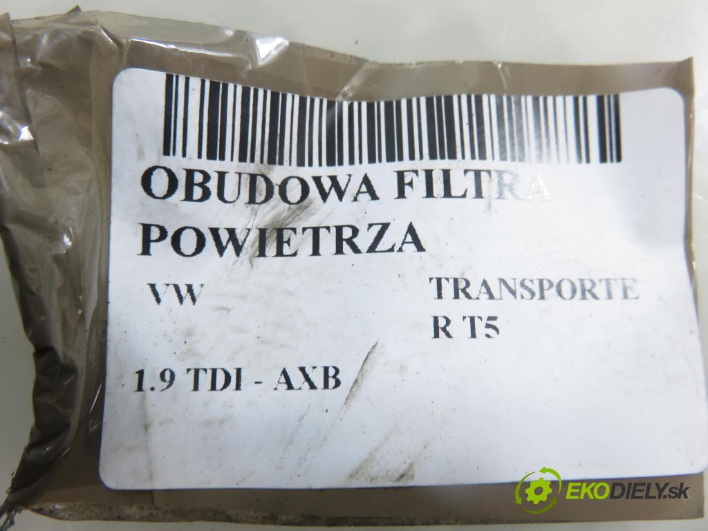 VW TRANSPORTER V Skrzynia (7HA, 7HH, 7EA, 7EH) FURGON 2005 77,00 1.9 TDI PD 105 - AXB 1896,00 Obal filtra vzduchu 7H0129601C (Obal vzduchového filtra)