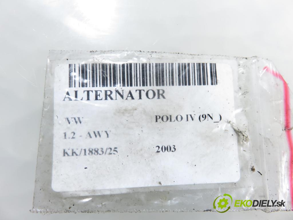 VW POLO (9N_) HB 2003 40,00 1.2 6V 54 - AWY 1198,00 Alternátor 03D903025J (Alternátor)