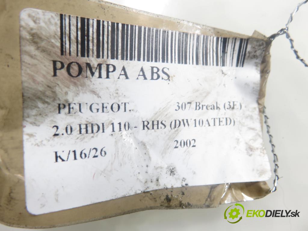 PEUGEOT 307 Break (3E) KOMBI 2002 79,00 2.0 HDI 110 - RHS (DW10ATED) 1997,00 Pumpa ABS 0265950084 ; 0265225188 ; 9650576980 (Pumpa ABS)