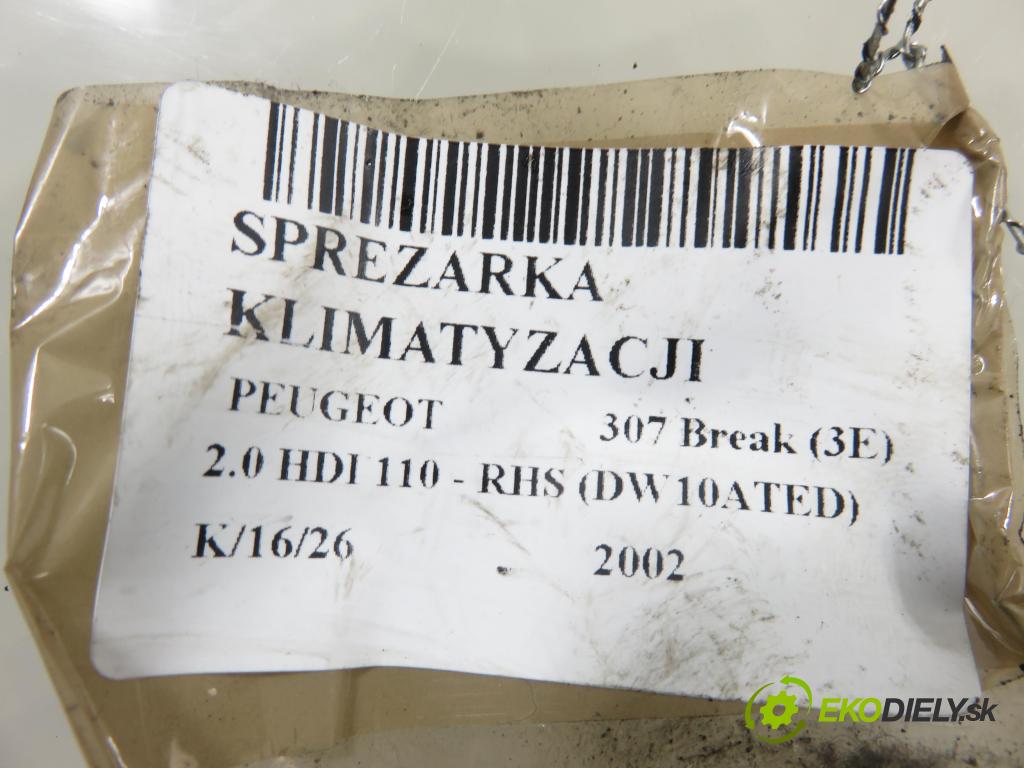 PEUGEOT 307 Break (3E) KOMBI 2002 79,00 2.0 HDI 110 - RHS (DW10ATED) 1997,00 KOMPRESOR: klimatizácie SD6V12 (Kompresor klimatizácie)