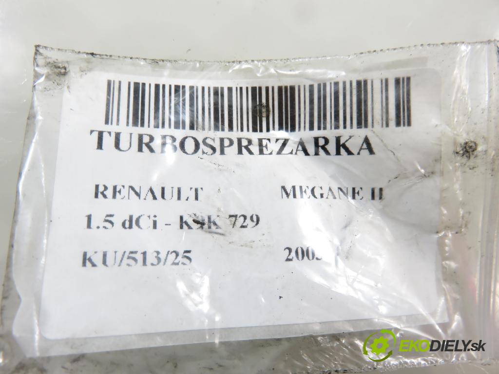 RENAULT MEGANE II (BM0/1_, CM0/1_) HB 2003 74,00 1.5 dCi - K9K 729 1461,00 Turbodúchadlo 54399700002 (Turbodúchadlo (kompletné))