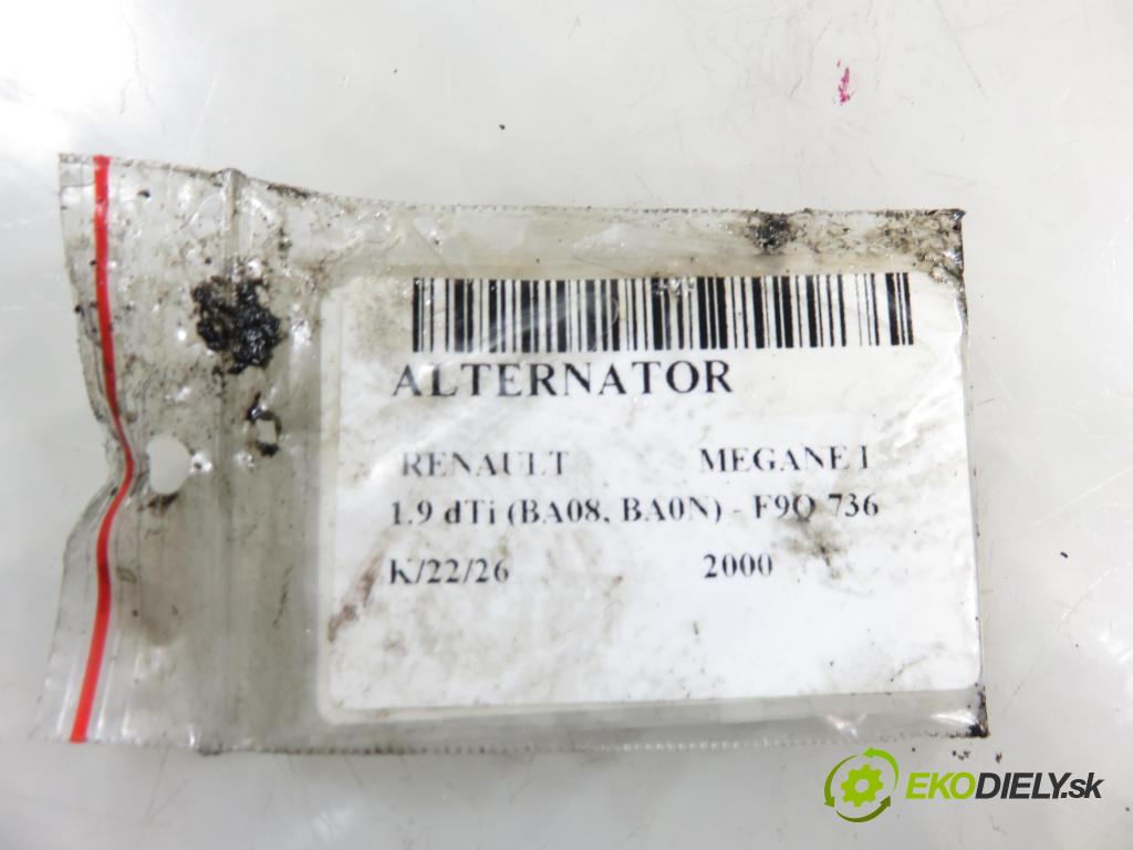 RENAULT MEGANE I (BA0/1_) HB 2000 72,00 1.9 dTi 98 - F9Q 736 1870,00 Alternátor 8200064685 ; 2542495A (Alternátor)