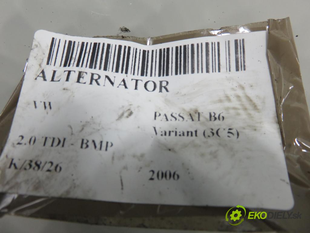 VW PASSAT B6 Variant (3C5) KOMBI 2006 103,00 2.0 TDI PD 8V 140 - BMP 1968,00 Alternátor 021903026L (Alternátor)