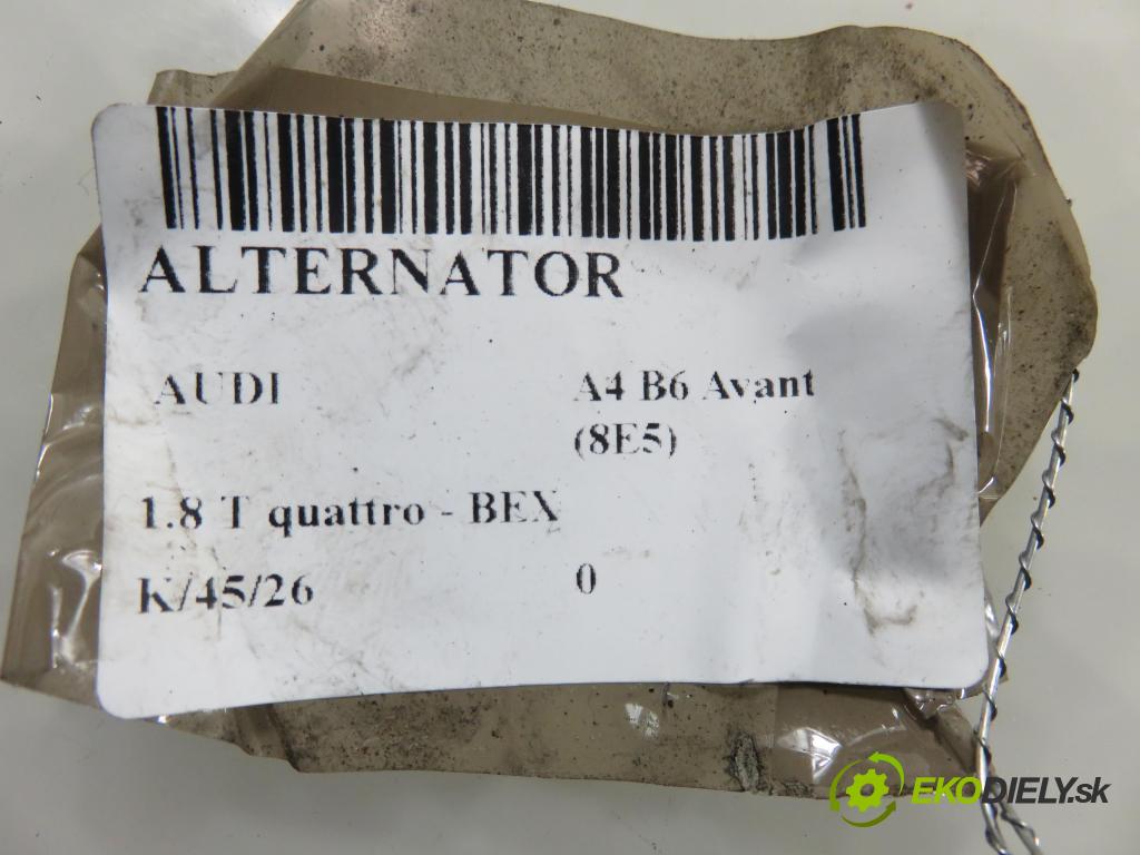 AUDI A4 Avant (8E5, B6) KOMBI 2004 140,00 1.8 T quattro - BEX 1781,00 Alternátor 06B903016 (Alternátor)