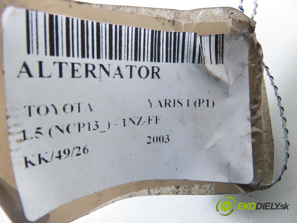 TOYOTA YARIS (_P1_) HB 2003 0,00 1.5 (NCP13_) - 1NZ-FE 1497,00 Alternátor 2706021030 (Alternátor)