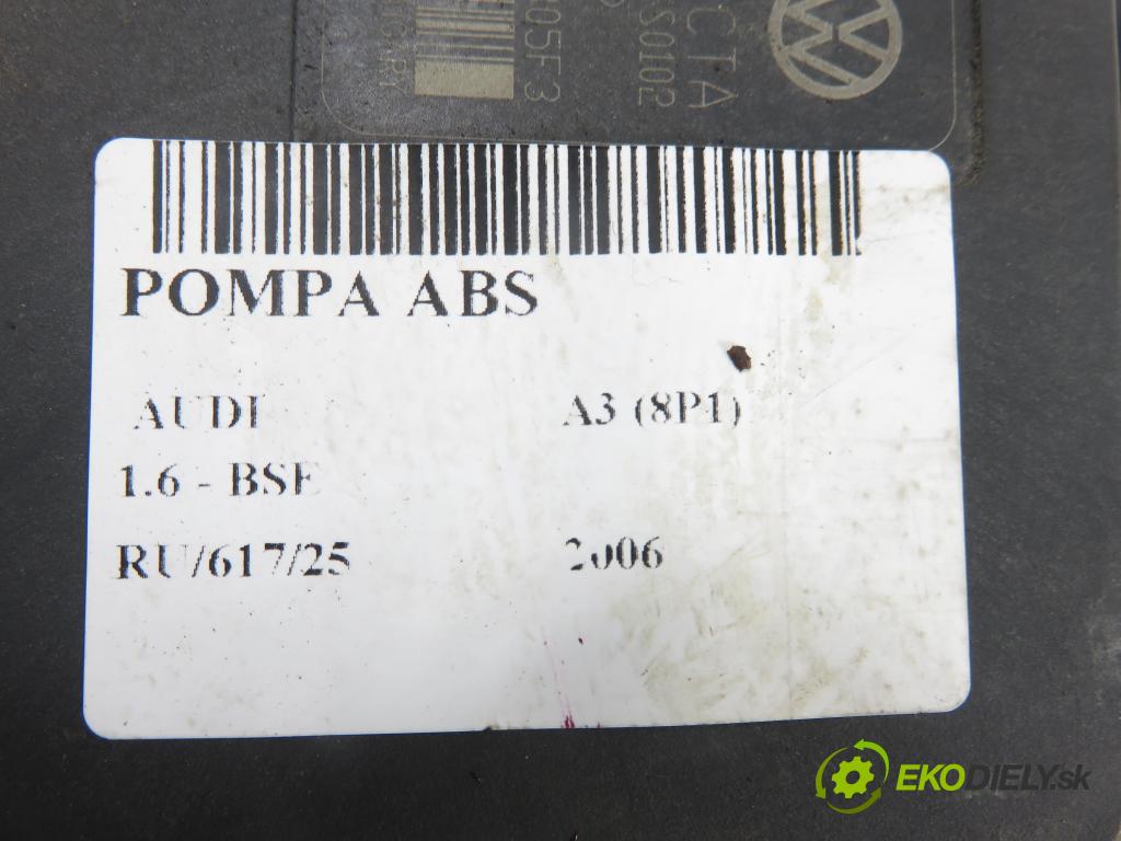 AUDI A3 (8P1) HB 2006 75,00 1.6 - BSE 1595,00 Pumpa ABS 10096003553 ; 1K0907379Q ; 1K0614517M (Pumpa ABS)