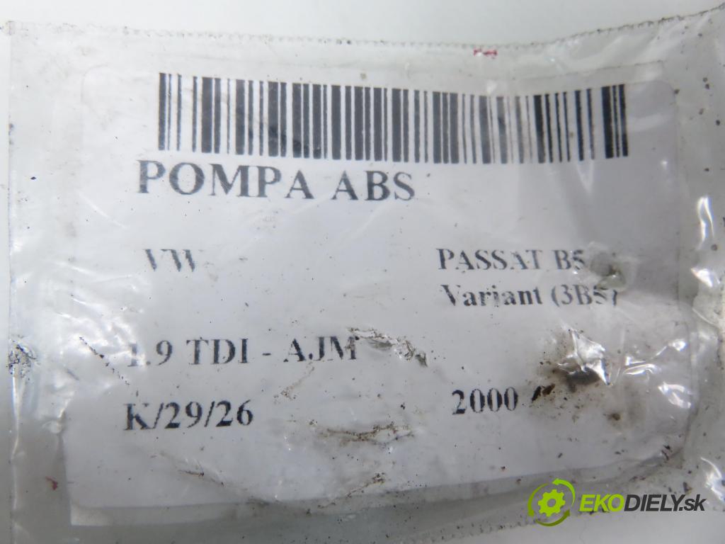VW PASSAT B5 Variant (3B5) KOMBI 2000 85,00 1.9 TDI - AJM 1896,00 Pumpa ABS 0273004358 ; 0265220525 ; 8E0614111AH (Pumpa ABS)