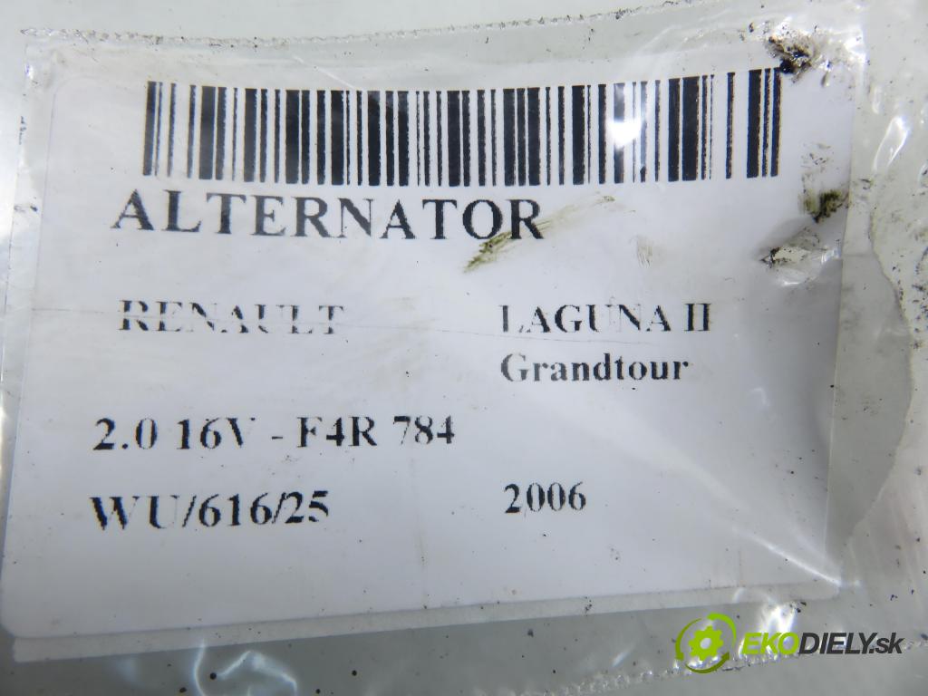 RENAULT LAGUNA II Grandtour (KG0/1_) KOMBI 2006 125,00 2.0 16V - F4R 784 1998,00 Alternátor 8200404300 ; 0124525084 (Alternátor)