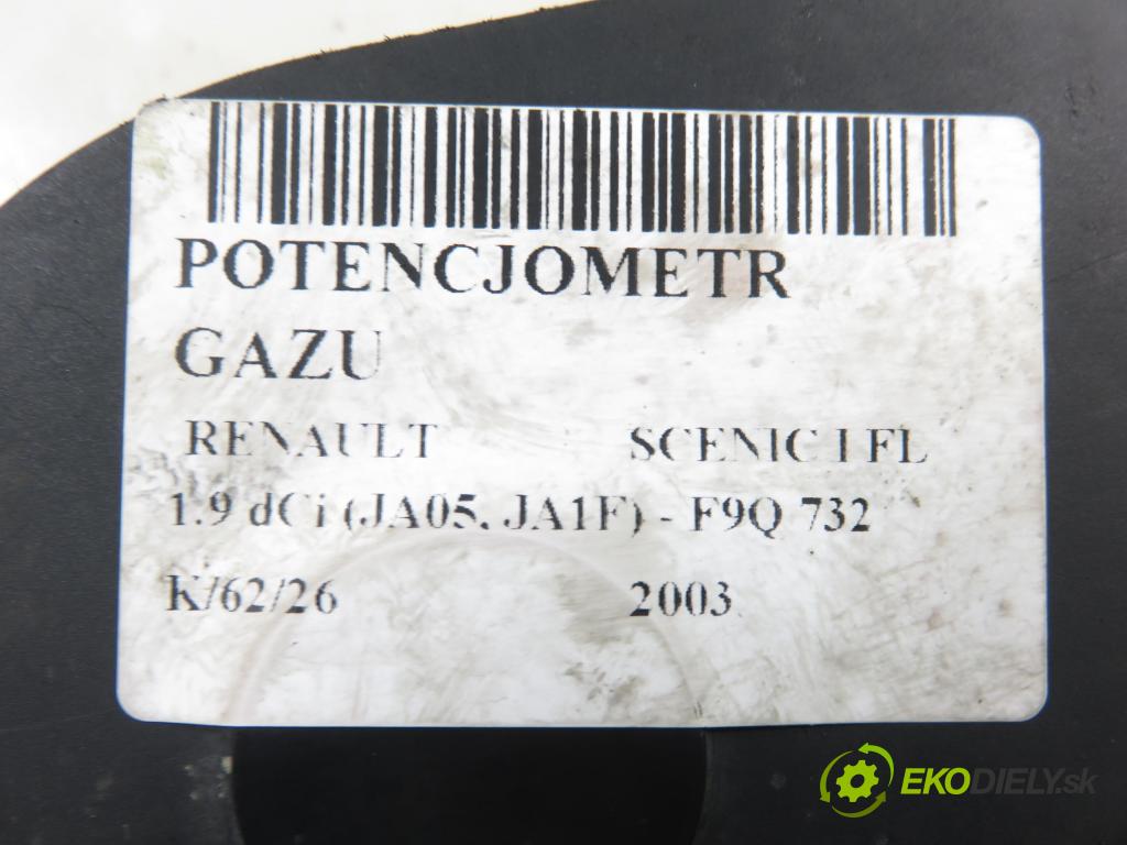 RENAULT SCENIC I (JA0/1_) MINIVAN 2003 75,00 1.9 dCi 102 - F9Q 732 1870,00 Potenciometer plynu 8200139460 (Potenciometer plynového pedálu)