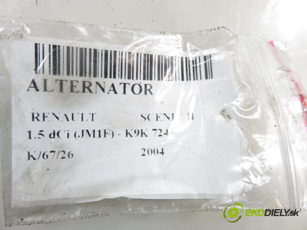 RENAULT SCENIC II (JM0/1_) MINIVAN 2004 63,00 1.5 dCi (JM1F) - K9K 724 1461,00 Alternátor 0124525081 ; 8200390676 (Alternátor)
