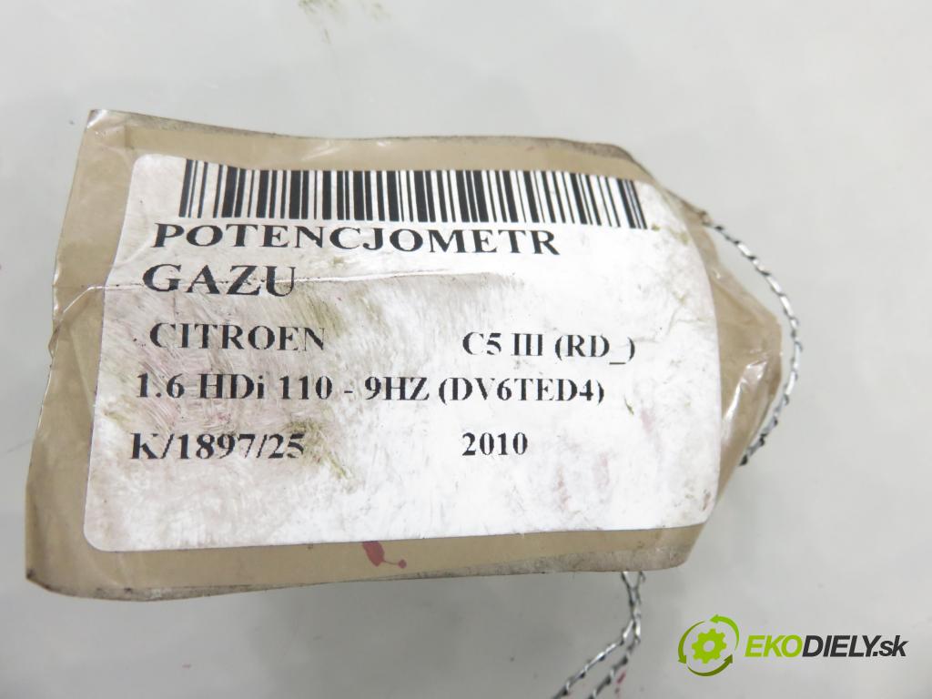CITROEN C5 III (RD_) SEDAN 2010 80,00 1.6 HDi 110 - 9HZ (DV6TED4) 1560,00 Potenciometer plynu 0280755171 ; 9672091080 (Potenciometer plynového pedálu)