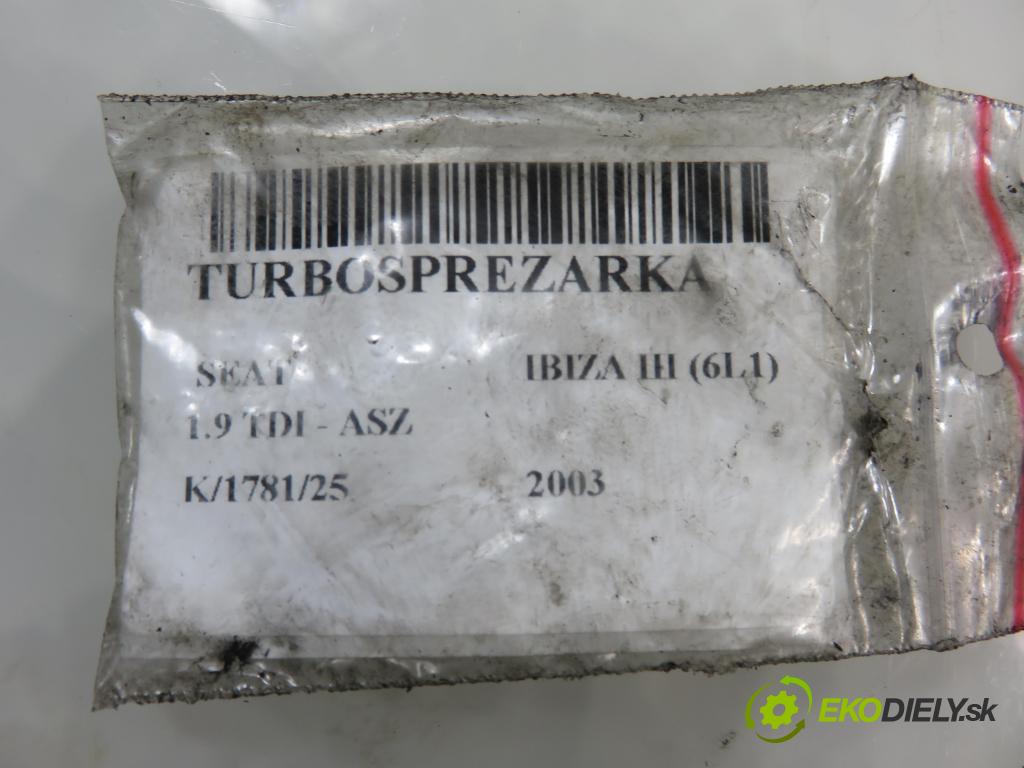 SEAT IBIZA III (6L1) HB 2003 96,00 1.9 TDI PD 130 - ASZ 1896,00 RYCHLONABÍJEČKA: 038253016G (Kompletní turbodmychadlo)