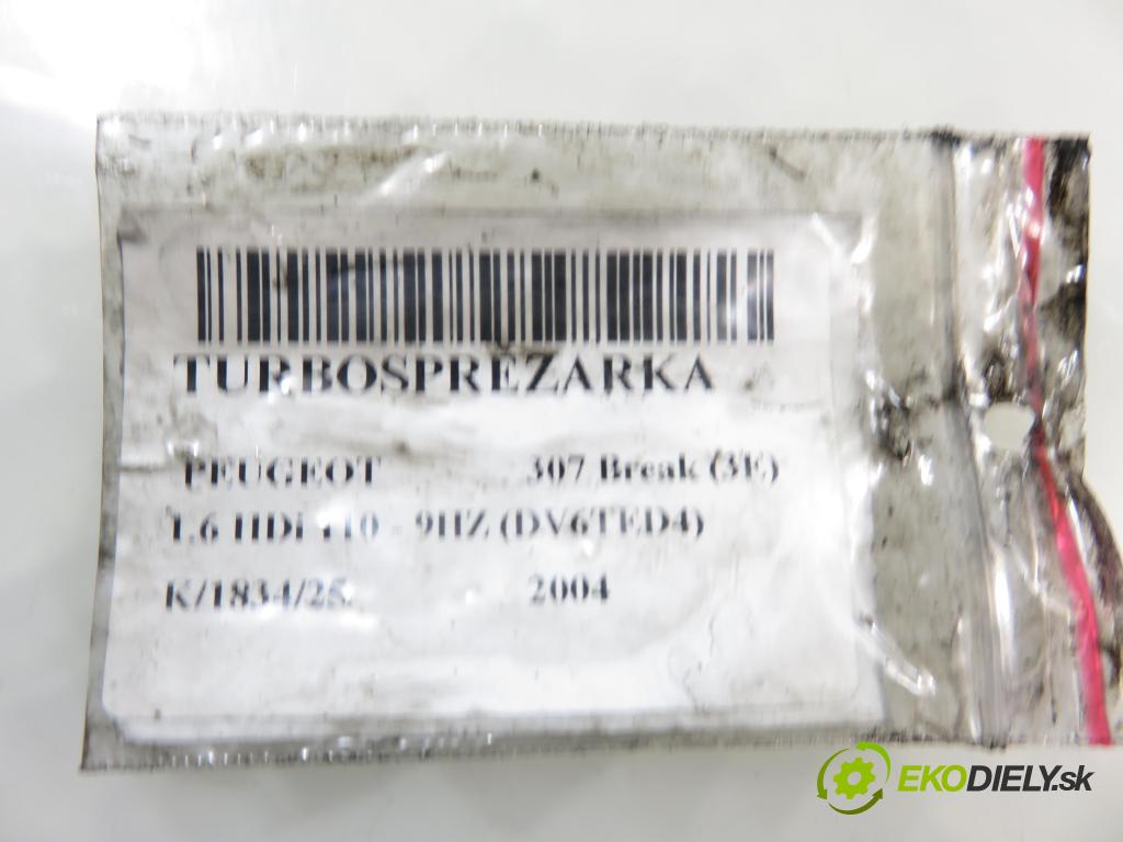 PEUGEOT 307 Break (3E) KOMBI 2004 0,00 1.6 HDi 110 - 9HZ (DV6TED4) 1560,00 RYCHLONABÍJEČKA: 9657248680 (Kompletní turbodmychadlo)