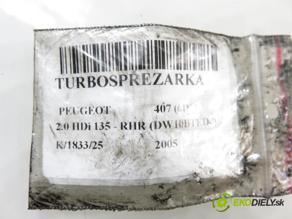 PEUGEOT 407 (6D_) SEDAN 2005 100,00 2.0 HDi 135 - RHR 1997,00 RYCHLONABÍJEČKA: 9682778680 (Kompletní turbodmychadlo)
