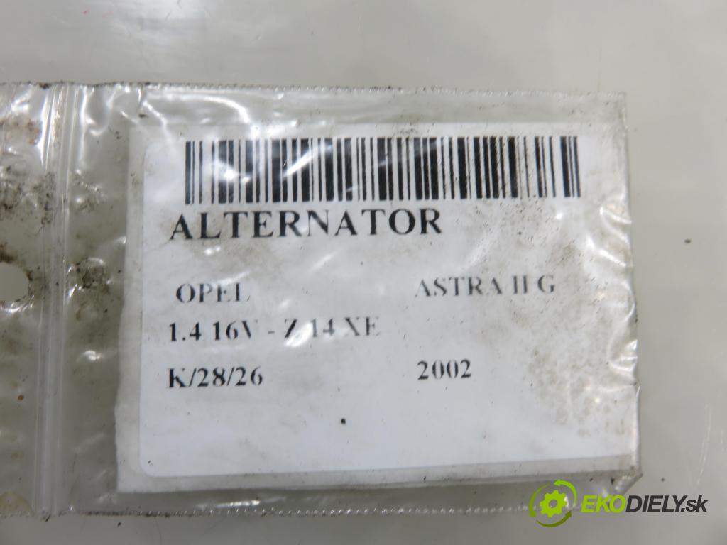 OPEL ASTRA G liftback (T98) HB 2002 66,00 1.4 16V - Z 14 XE 1389,00 Alternátor 13147093YU ; 13147093 ; 0124425009 (Alternátor)