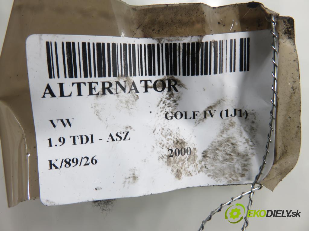 VW GOLF IV (1J1) HB 2000 96,00 1.9 TDI - ASZ 1896,00 Alternátor A0127 (Alternátor)