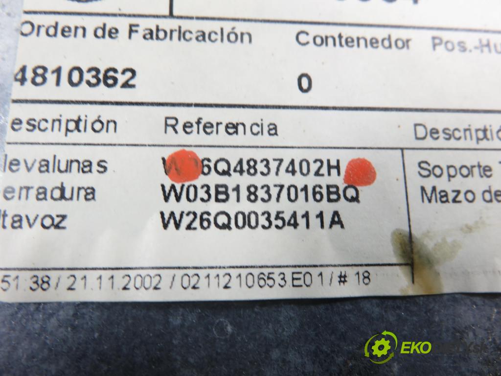 VW POLO (9N_) HB 2002 55,00 1.4 TDI PD 75 - AMF 1422,00 Mechanizmus okien 6Q4837402H ; 6Q2959801A
