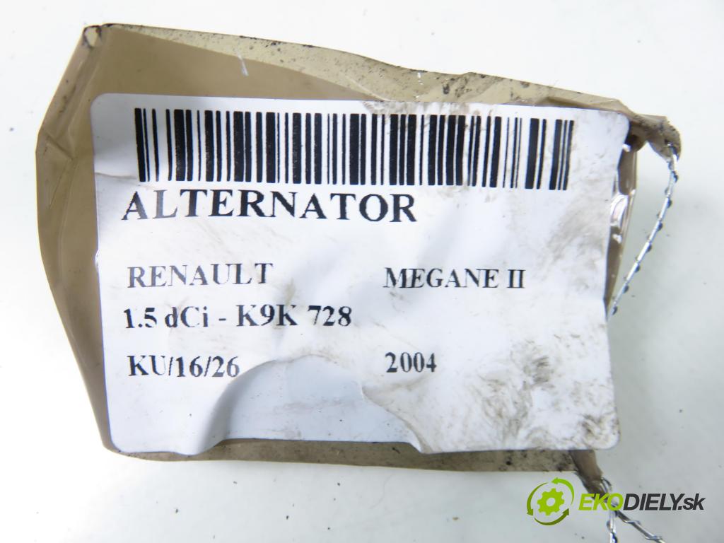 RENAULT MEGANE II (BM0/1_, CM0/1_) HB 2004 0,00 1.5 dCi - K9K 728 1461,00 Alternátor 8200100907 (Alternátor)