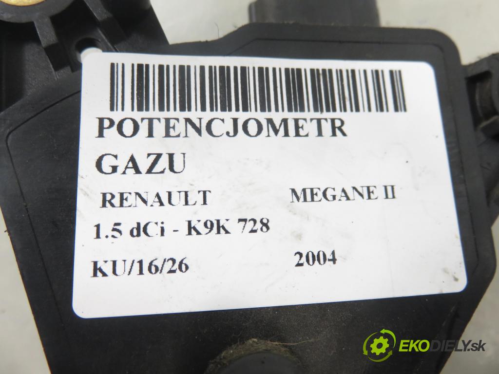 RENAULT MEGANE II (BM0/1_, CM0/1_) HB 2004 0,00 1.5 dCi - K9K 728 1461,00 Potenciometer plynu 8200153268 (Potenciometer plynového pedálu)