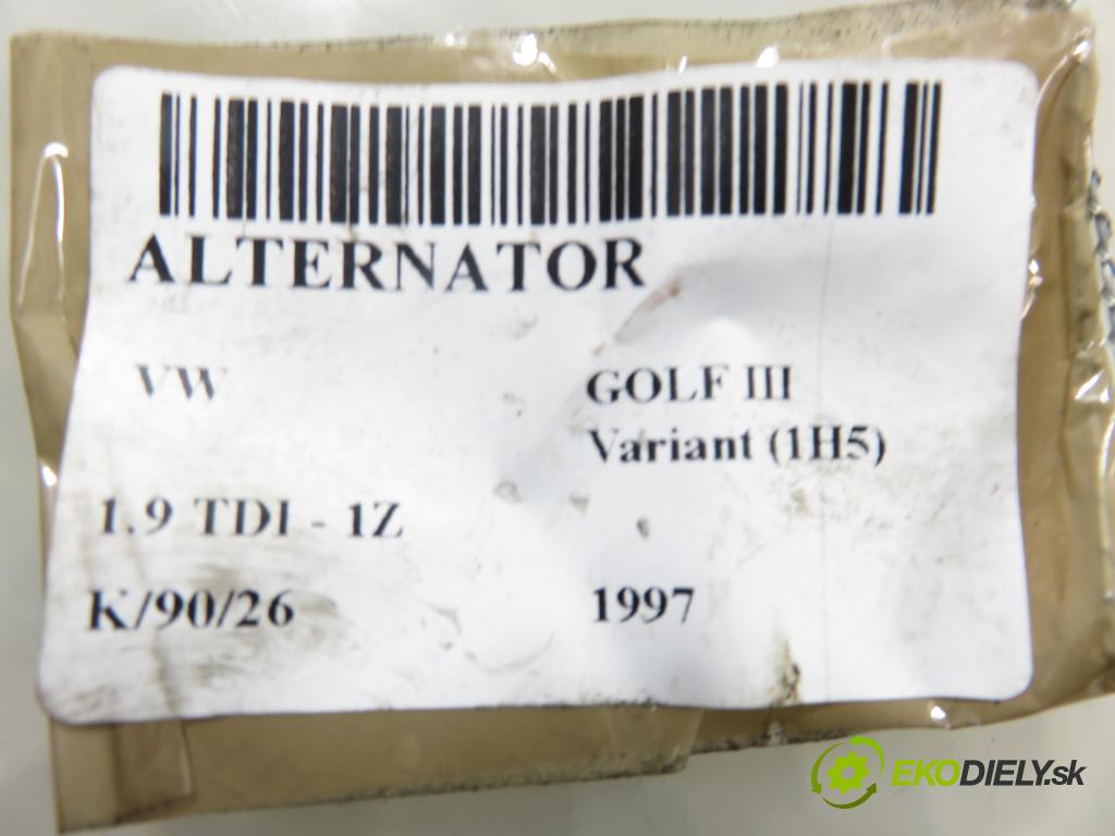 VW GOLF III Variant (1H5) KOMBI 1997 66,00 1.9 TDI - 1Z 1896,00 Alternátor 0123515014 ; 028903025S (Alternátor)