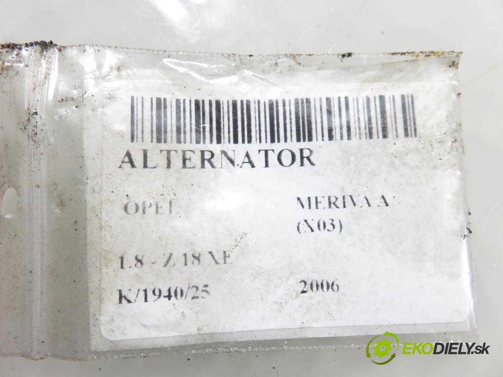 OPEL MERIVA A nadwozie wielkoprzestrzenne (MPV) (X03) HB 2006 92,00 1.8 - Z 18 XE 1796,00 Alternátor 0124425022 ; 55556070 (Alternátor)