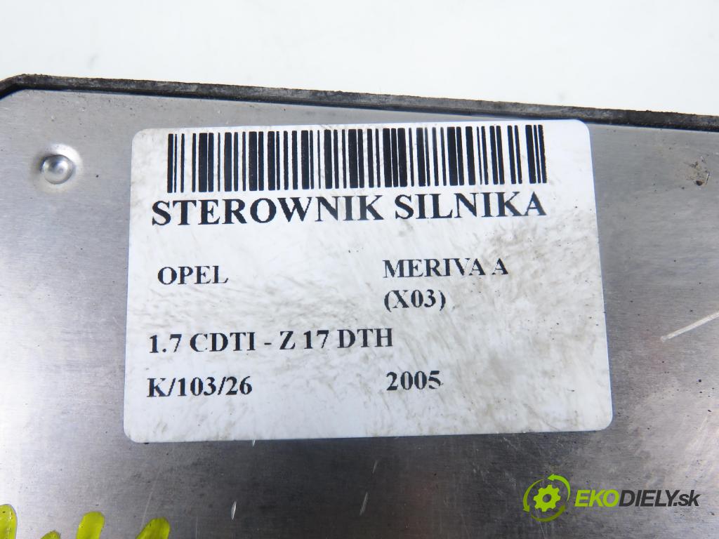 OPEL MERIVA A nadwozie wielkoprzestrzenne (MPV) (X03) HB 2005 74,00 1.7 CDTI 100 - Z 17 DTH 1686,00 Riadiaca jednotka Motor 1125000165 ; 97350948